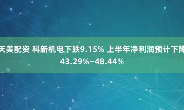 天美配资 科新机电下跌9.15% 上半年净利润预计下降43.29%—48.44%
